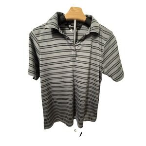 Under Armour HeatGear Polo Shirt Medium Polyester Grey Striped Sporty‎ Golf Kids